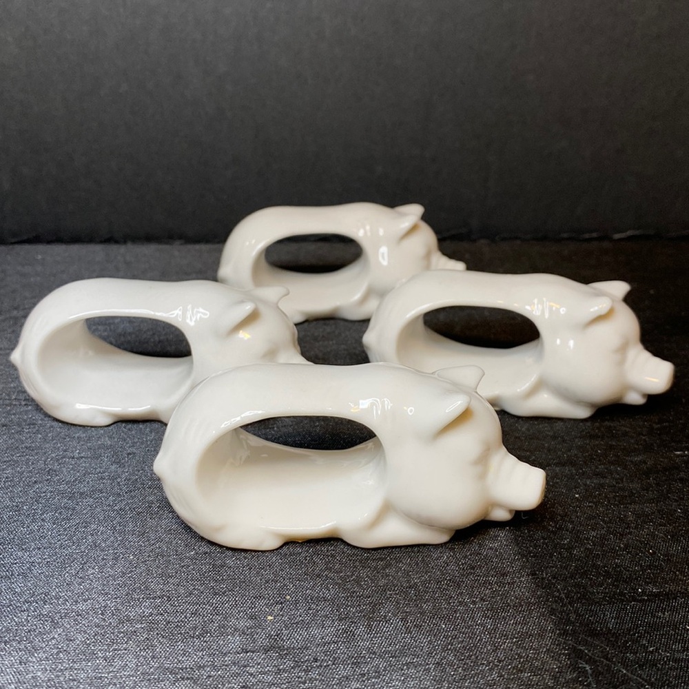 Set of 4 Porcelain Pig Napkin Rings